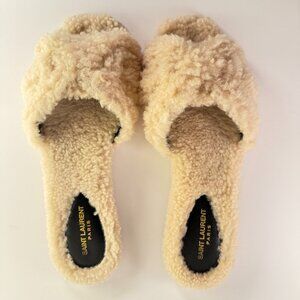 Saint Laurent Shearling Tribute Flat Sandals